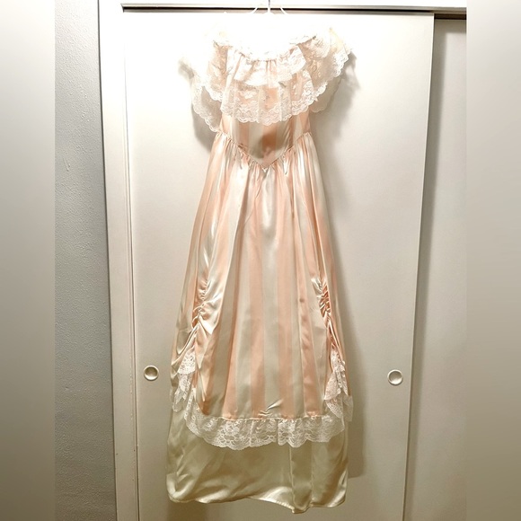 Vintage 1980s Jessica McClintock Gunne Sax Cottagecore Pink White Prom Dress 9 - Picture 3 of 13